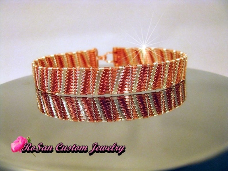 Copper and Sterling Silver Wire Woven Tennis Bracelet,sterling Silver