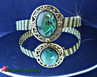 Corona Collection Emerald and Gold bracelet,Copper wire woven bracelet,Emerald Center Stone,handcrafted wire woven bracelet,custom design