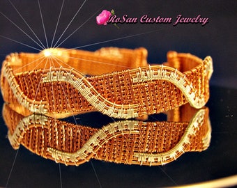 Copper and Sterling Silver Wire Woven Bracelet, Sterling Silver Swirl and Copper woven bracelet
