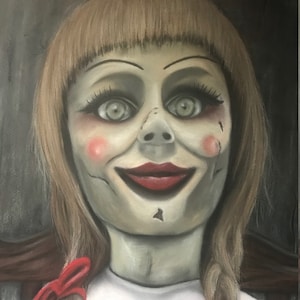 ORIGINAL 25&quot; x 19.5&quot; Annabelle Doll soft pastel drawing