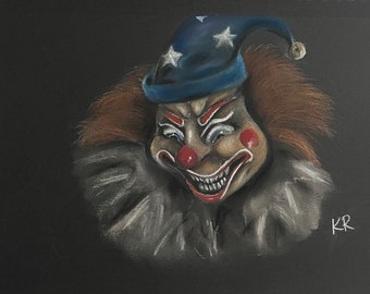 10" x  7" Poltergeist Clown soft pastel drawing