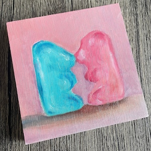 Gummy Bear Love: Original Oil Painting on Wood Panel (6x6 inch)