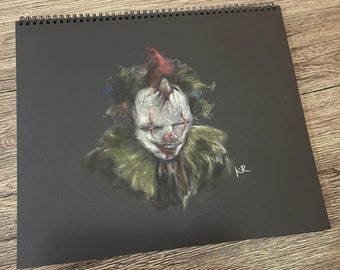 Clown horror movie original soft pastel drawing