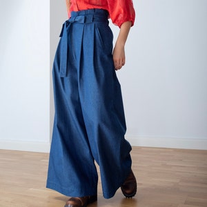 Blue denim, wide pants, high waist image 1