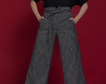 Dark gray, wide formal pants, with belt