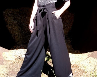 Black, wide pants, high waist