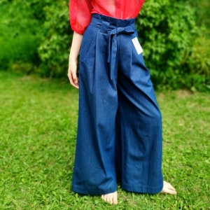 Blue denim, wide pants, high waist image 3