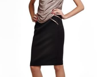 Black pencil skirt, beige details