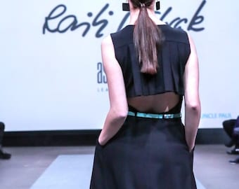Pleated little black dress, pleated back detail