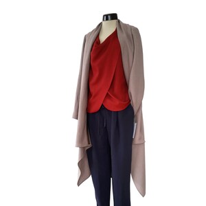 Long beige linen wrap jacket image 6