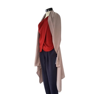 Long beige linen wrap jacket image 5