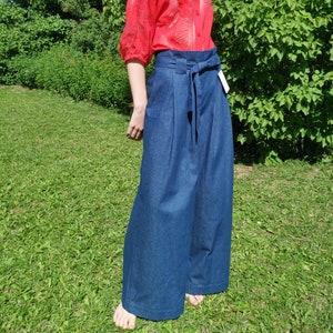 Blue denim, wide pants, high waist image 5