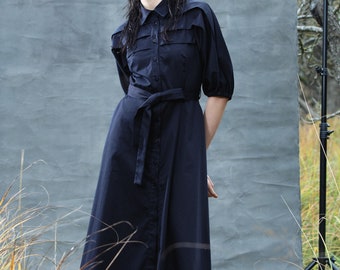 Dark blue shirtdress, half sleeves