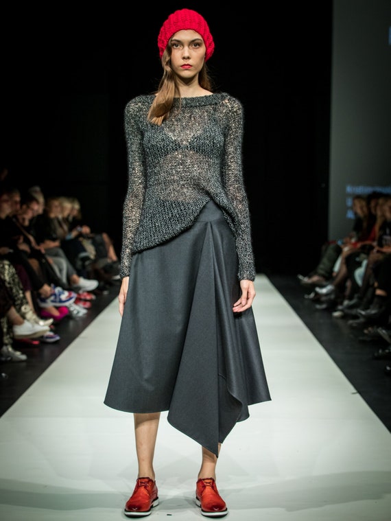 Dark Gray Asymmetrical Skirt Etsy