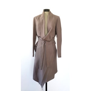 Long beige linen wrap jacket image 8