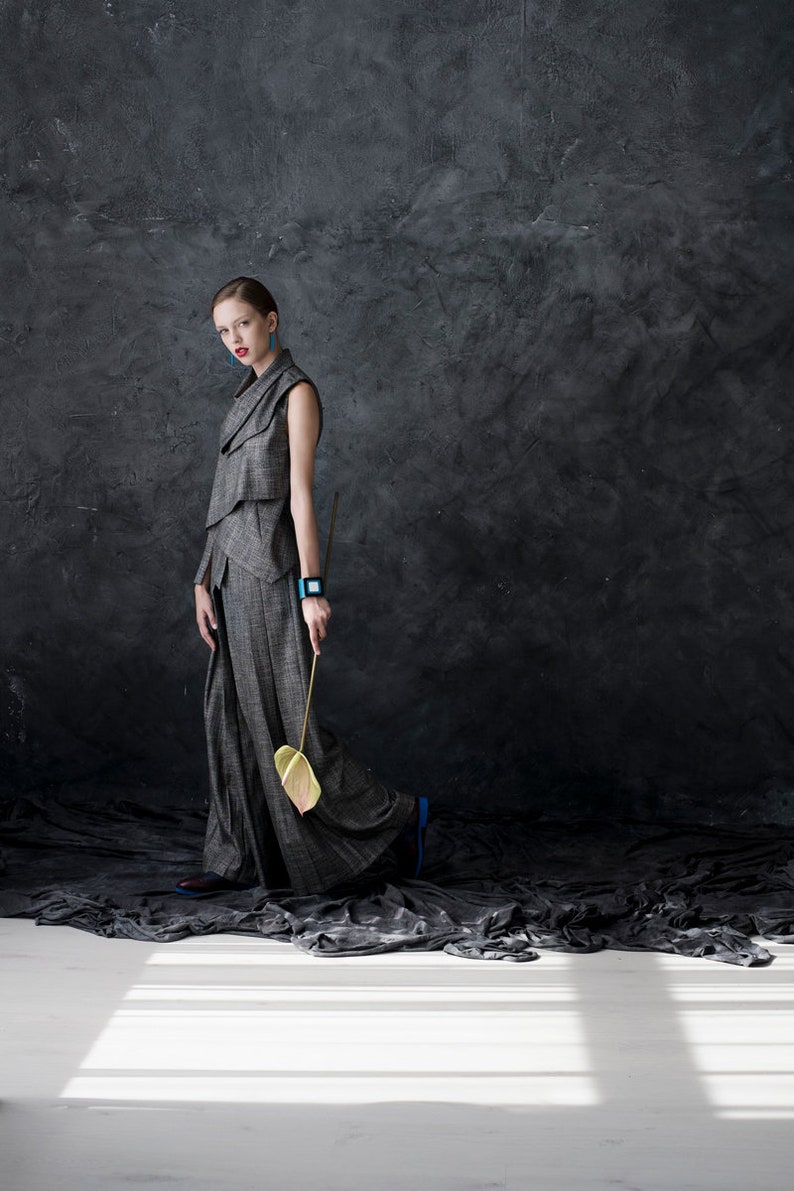 Dark grey vest, draped front and collar image 10