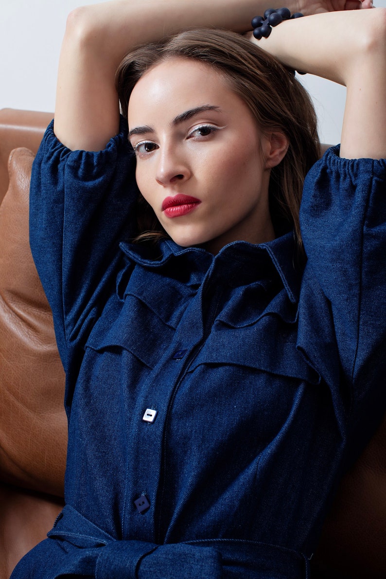 Dark blue denim shirtdress, half sleeves image 9