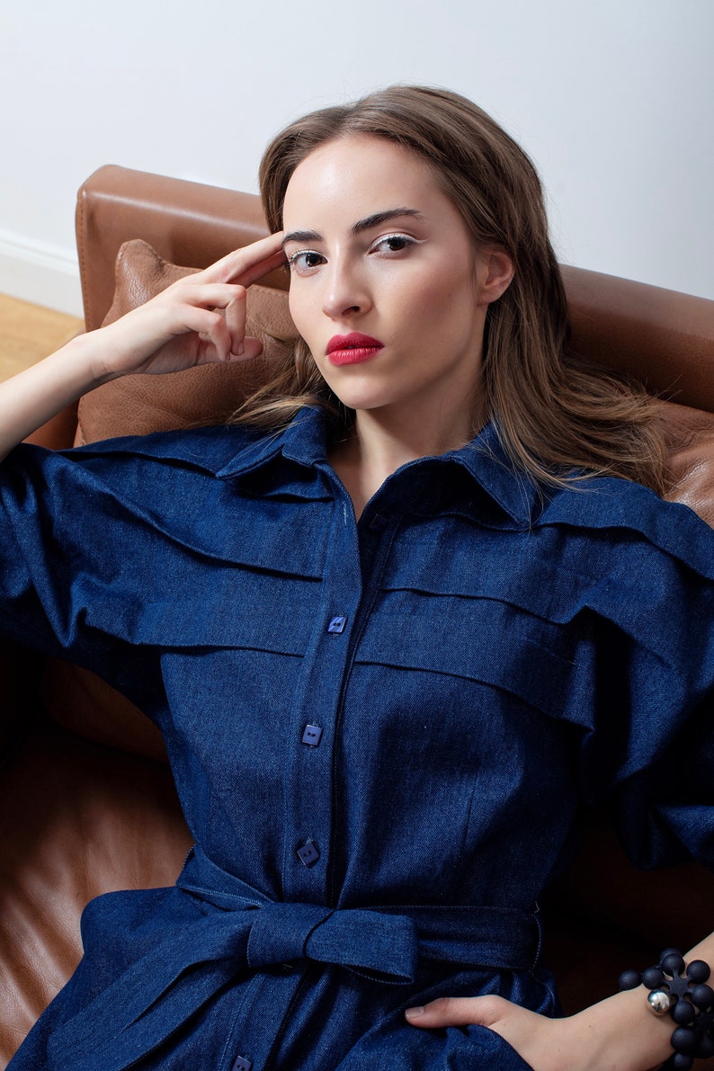 Dark blue denim shirtdress, half sleeves image 8