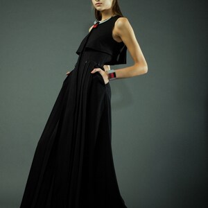 Black maxi dress, pleated back detail, sleeveless image 7