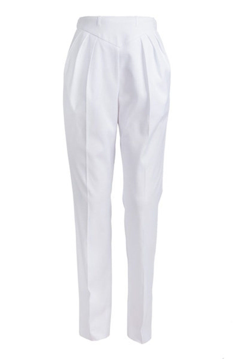 White trousers, pants, folded front side, pockets, image 4