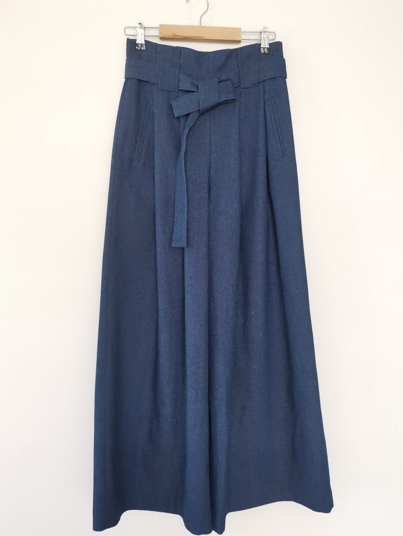 Blue denim, wide pants, high waist image 8