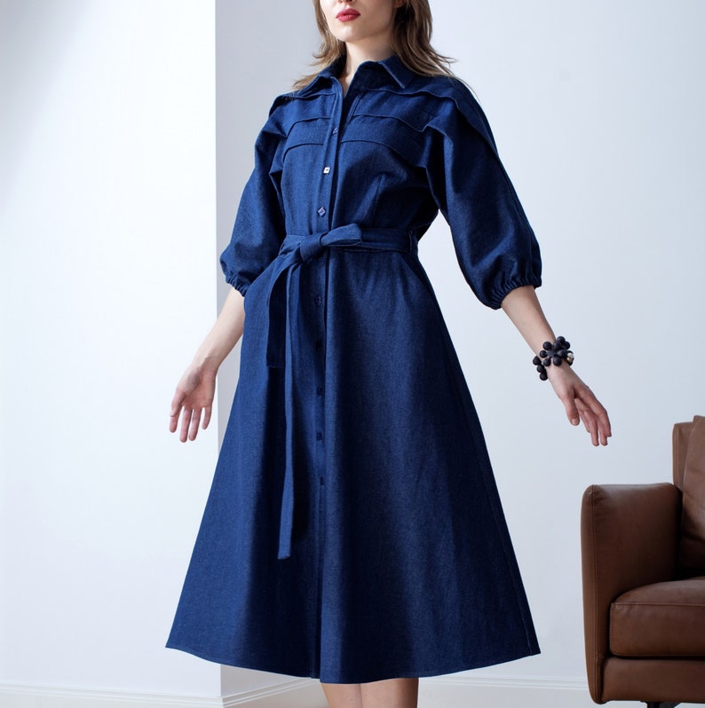 Dark blue denim shirtdress, half sleeves image 2