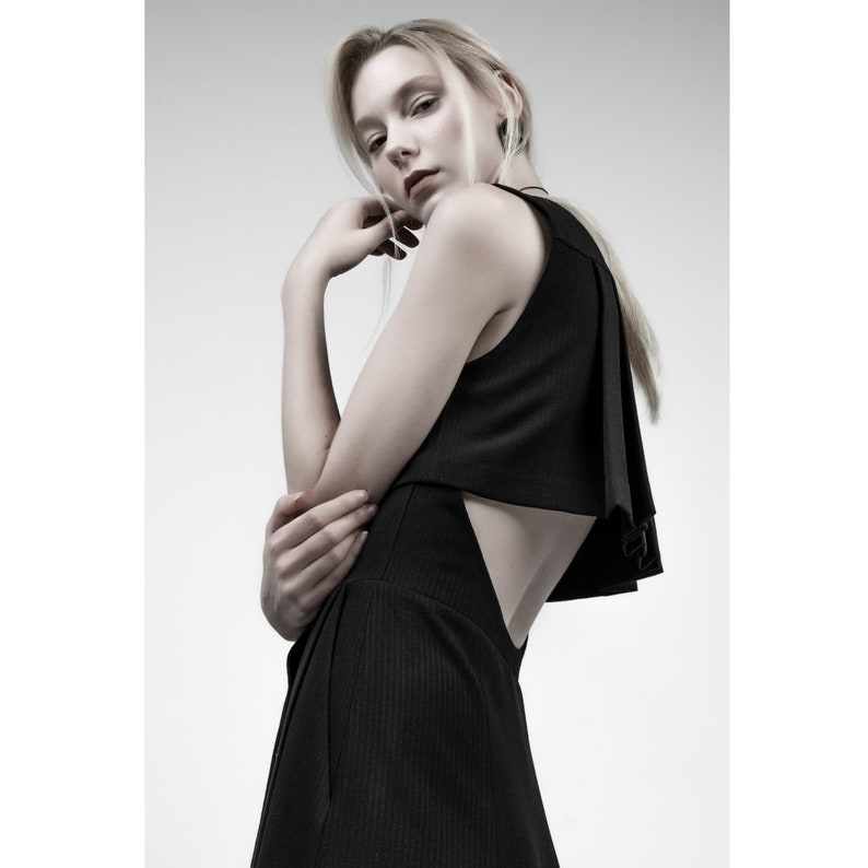 Black maxi dress, pleated back detail, sleeveless image 3