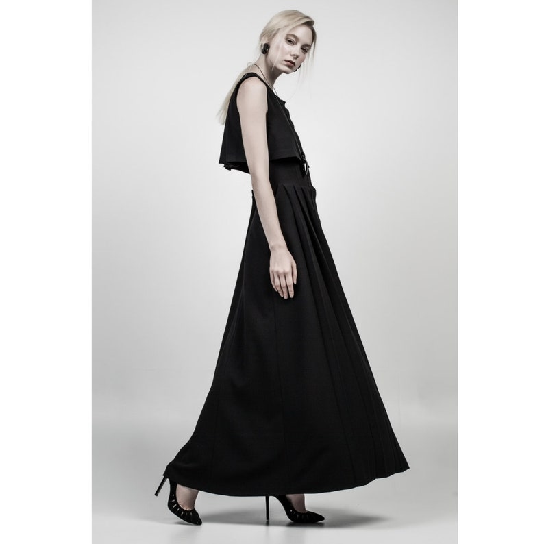 Black maxi dress, pleated back detail, sleeveless image 2