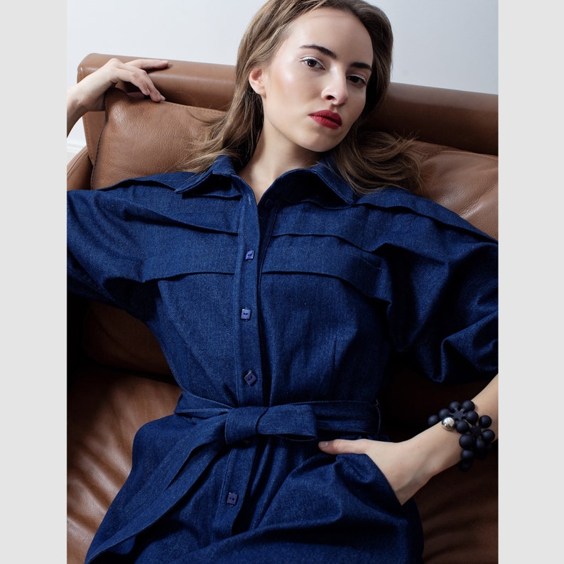 Dark blue denim shirtdress, half sleeves image 5