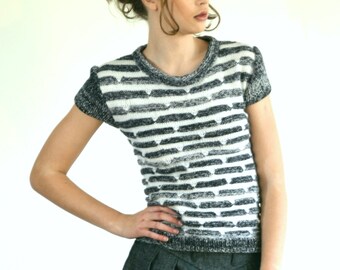 White-grey top, handknitted, cotton