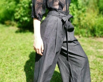 Black denim, wide pants, high waist