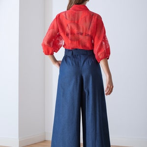 Blue denim, wide pants, high waist image 2