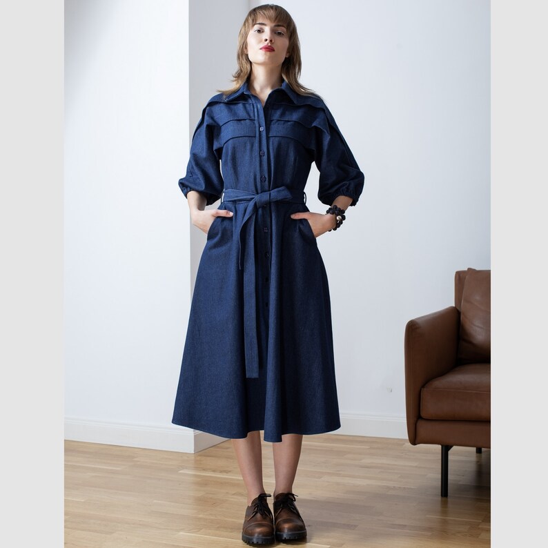 Dark blue denim shirtdress, half sleeves image 4