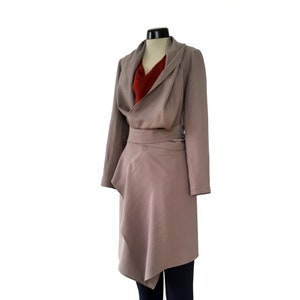 Long beige linen wrap jacket image 3