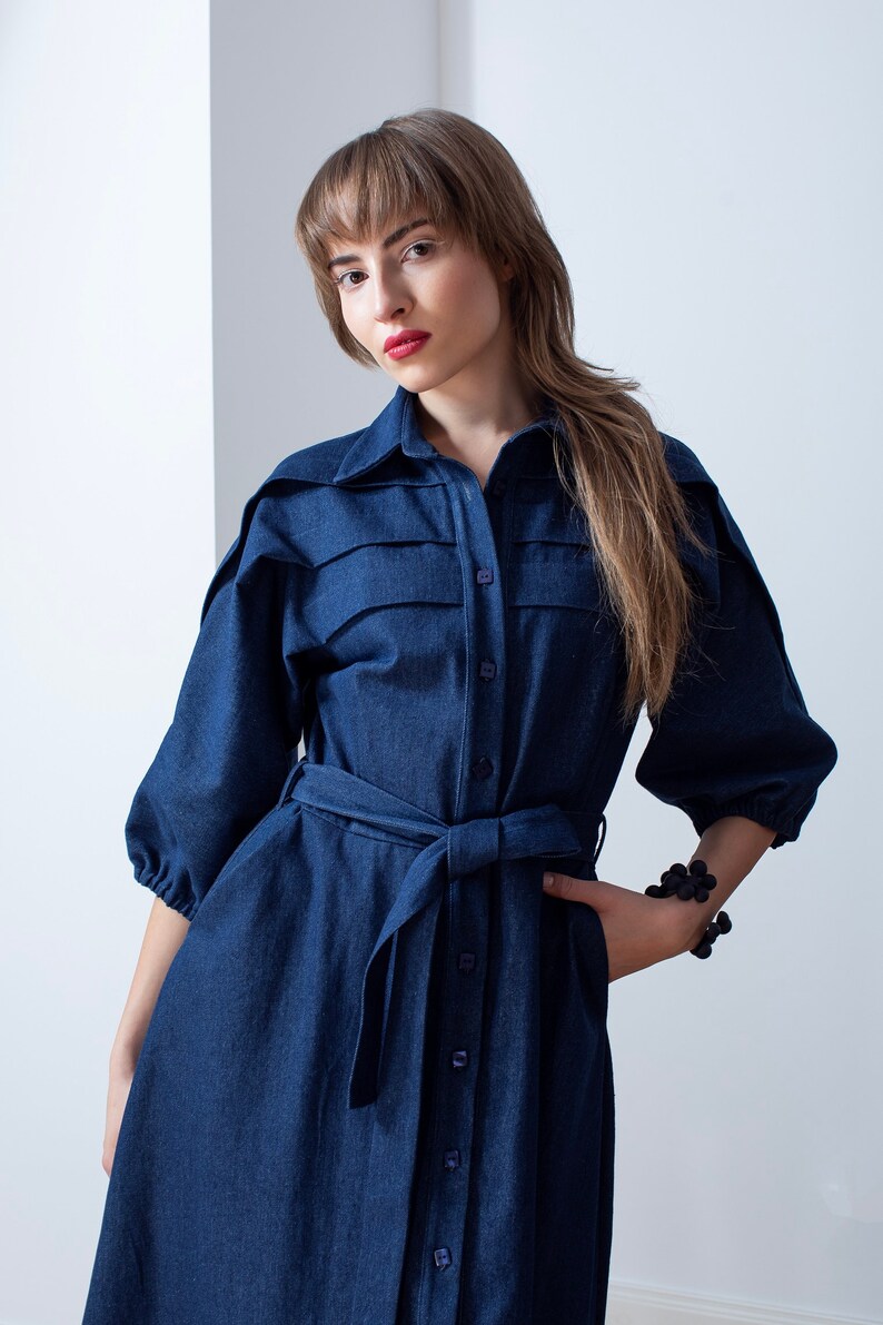 Dark blue denim shirtdress, half sleeves image 1