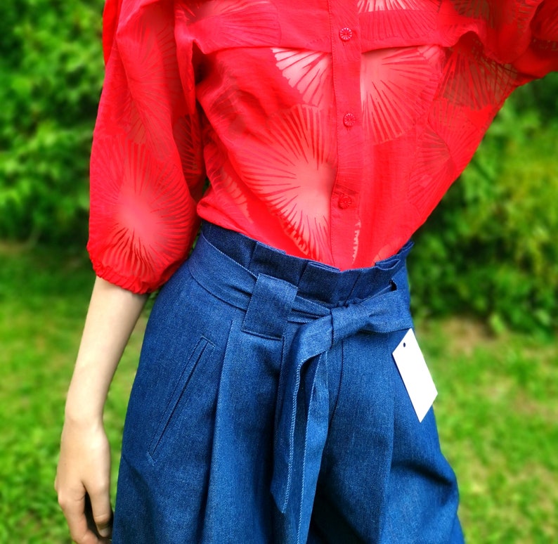 Blue denim, wide pants, high waist image 4