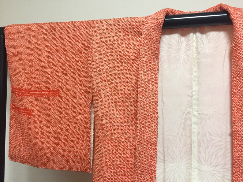 HAORI Shibori Tie dye two weirs Japanese silk orange mint condition