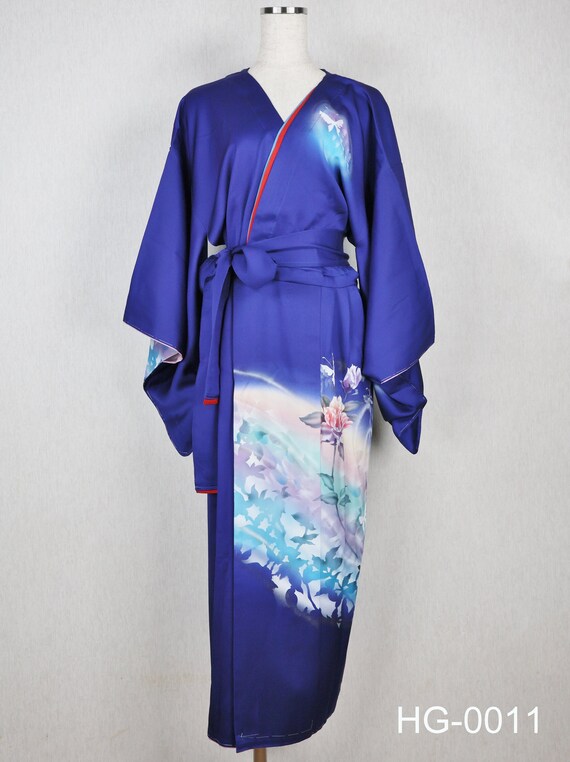 Kimono Remake Dress Marine Blue With Rose From Japan - Etsy