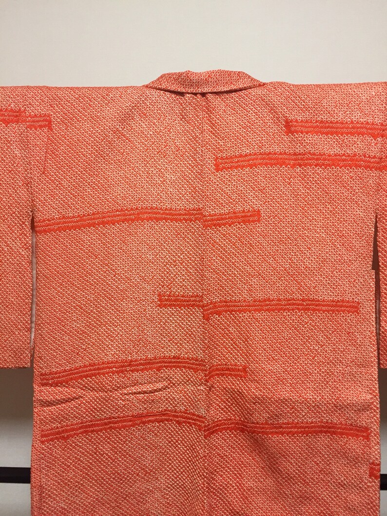 HAORI Shibori Tie dye two weirs Japanese silk orange mint condition