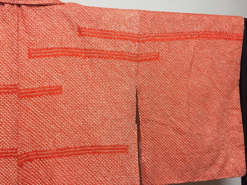 HAORI Shibori Tie dye two weirs Japanese silk orange mint condition