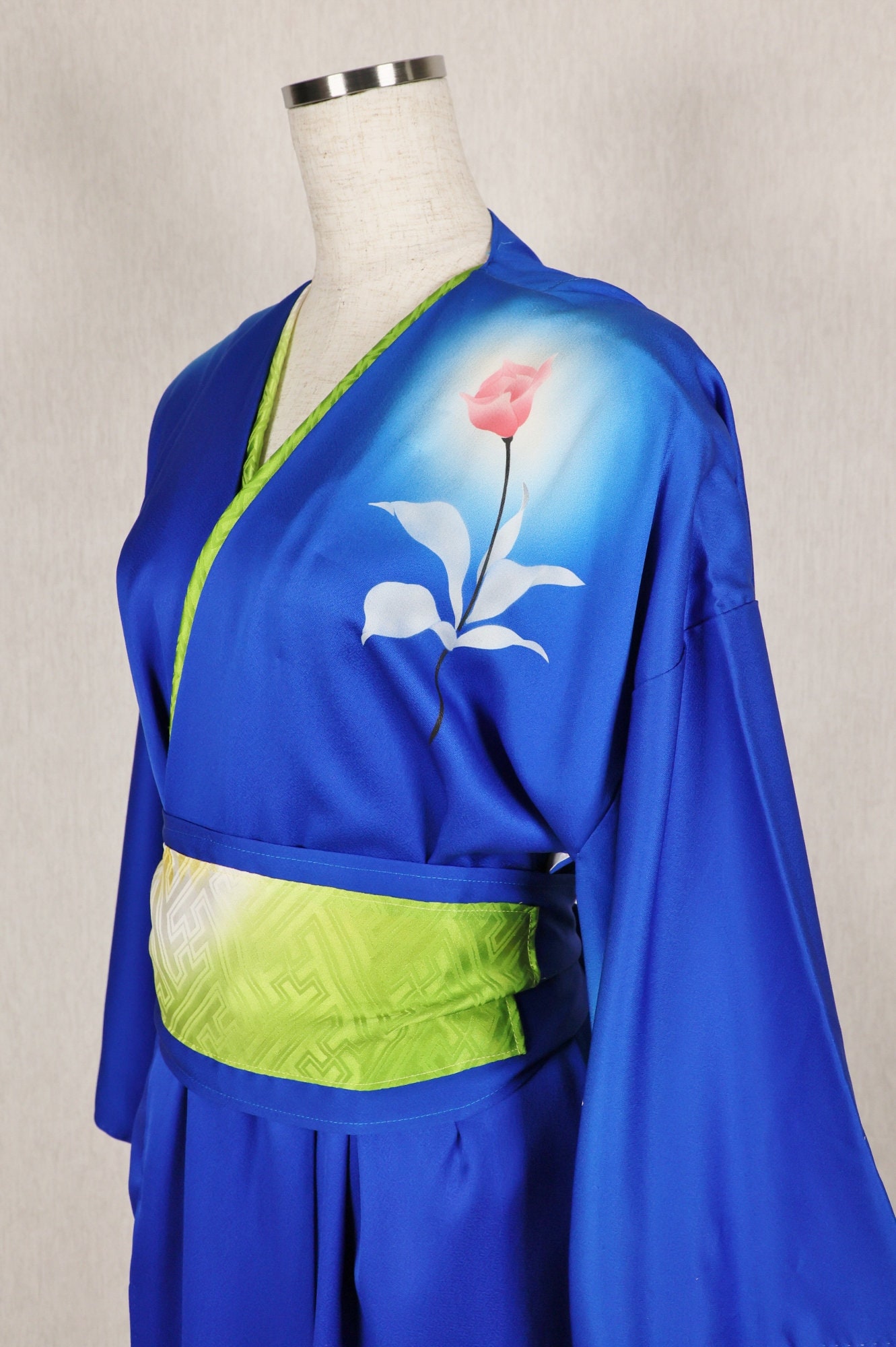Japanese Kimono Remake Dress Blue Brilliant Made in Japan