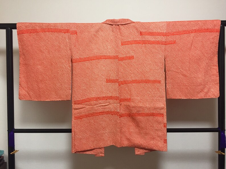 HAORI Shibori Tie dye two weirs Japanese silk orange mint condition