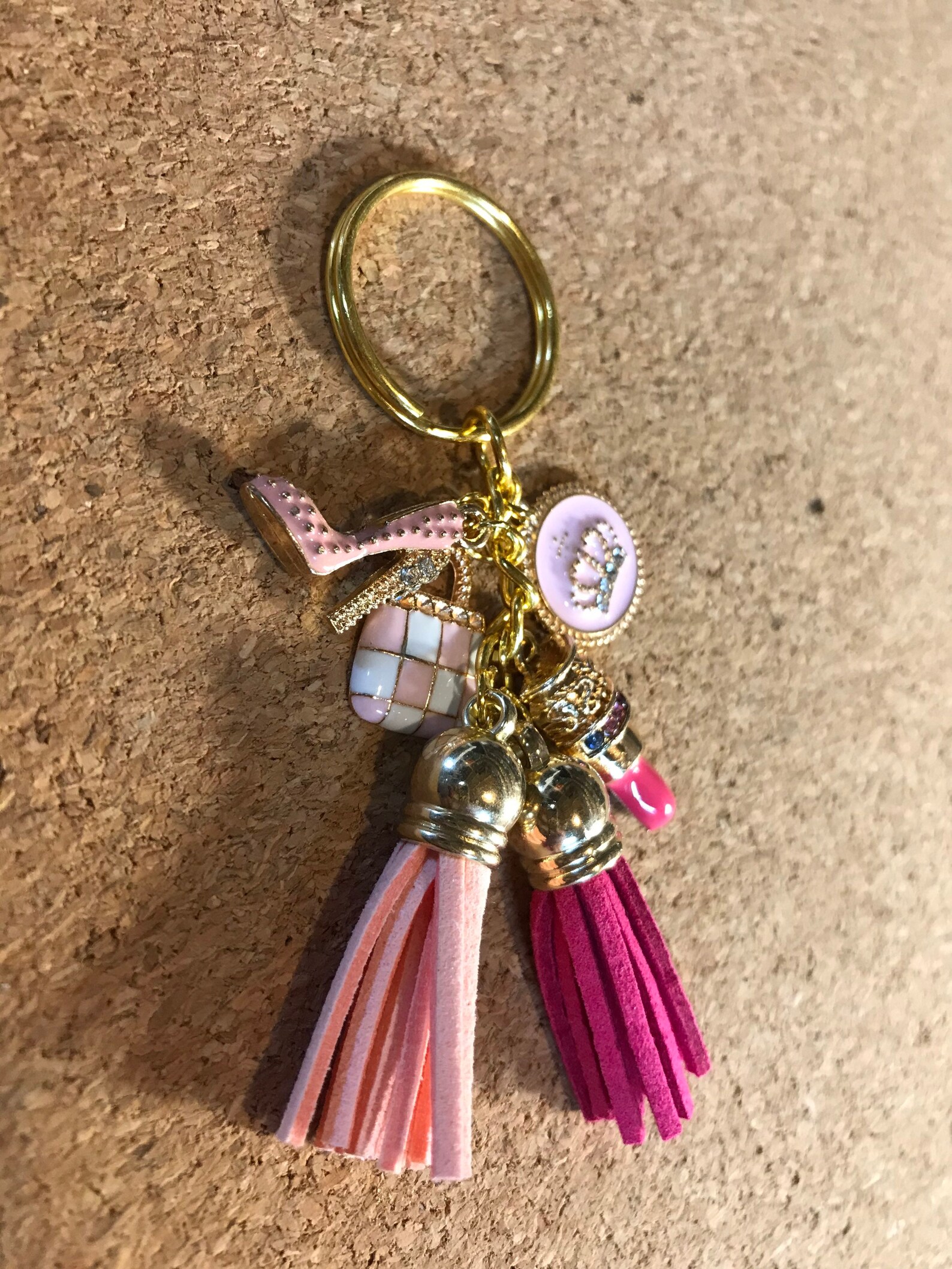 Pink Keychain Includes Charms & Tassels and Key Ring 3.5 Long Etsy