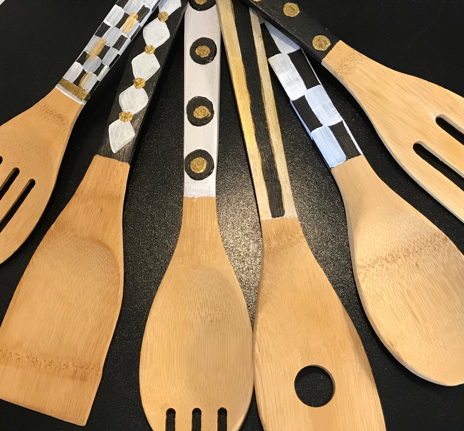 Bamboo Utensils 6 Piece Set 12 hand painted handles Etsy