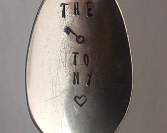 The key to my heart, valentines gift, gift for him, lovers, key gift, anniversary gift, hand stamped spoon