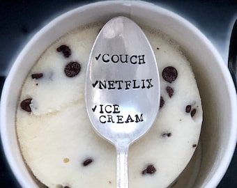 couch, netflix, ice cream, netflix, binge watching, ice cream spoon, ice cream lovers, gift for him, birthday gift, oitnb,