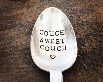 Couch sweet couch spoon, hand stamped vintage spoon, home sweet home, couch potato, tv gift, binge watching