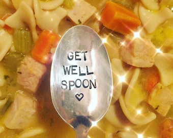 Get Well Spoon, get well soon, hand stamped spoon, vintage, care package gift, under the weather, spoon