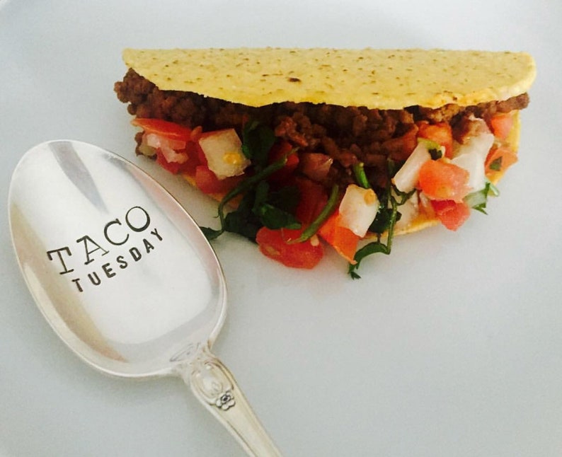 Taco Tuesday, serving spoon, tacos, salsa, guacamole, chips and guac, fiesta, hostess, foodie image 1