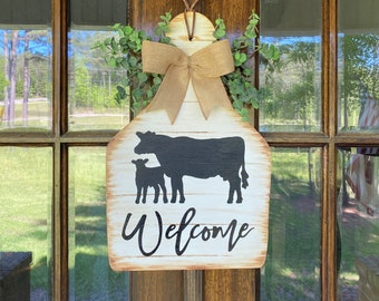 Farmhouse cow tag door hanger, cow tag decor, homestead decor, cow decor, farmhouse decor, cow tag door hanger, tag, welcome sign, welcome